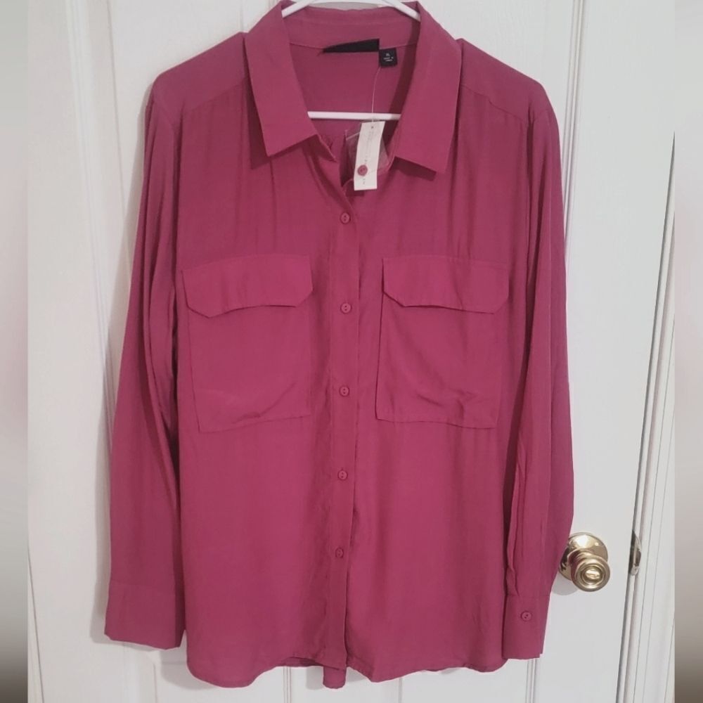 New York & Company Button Front Blouse Size Xl